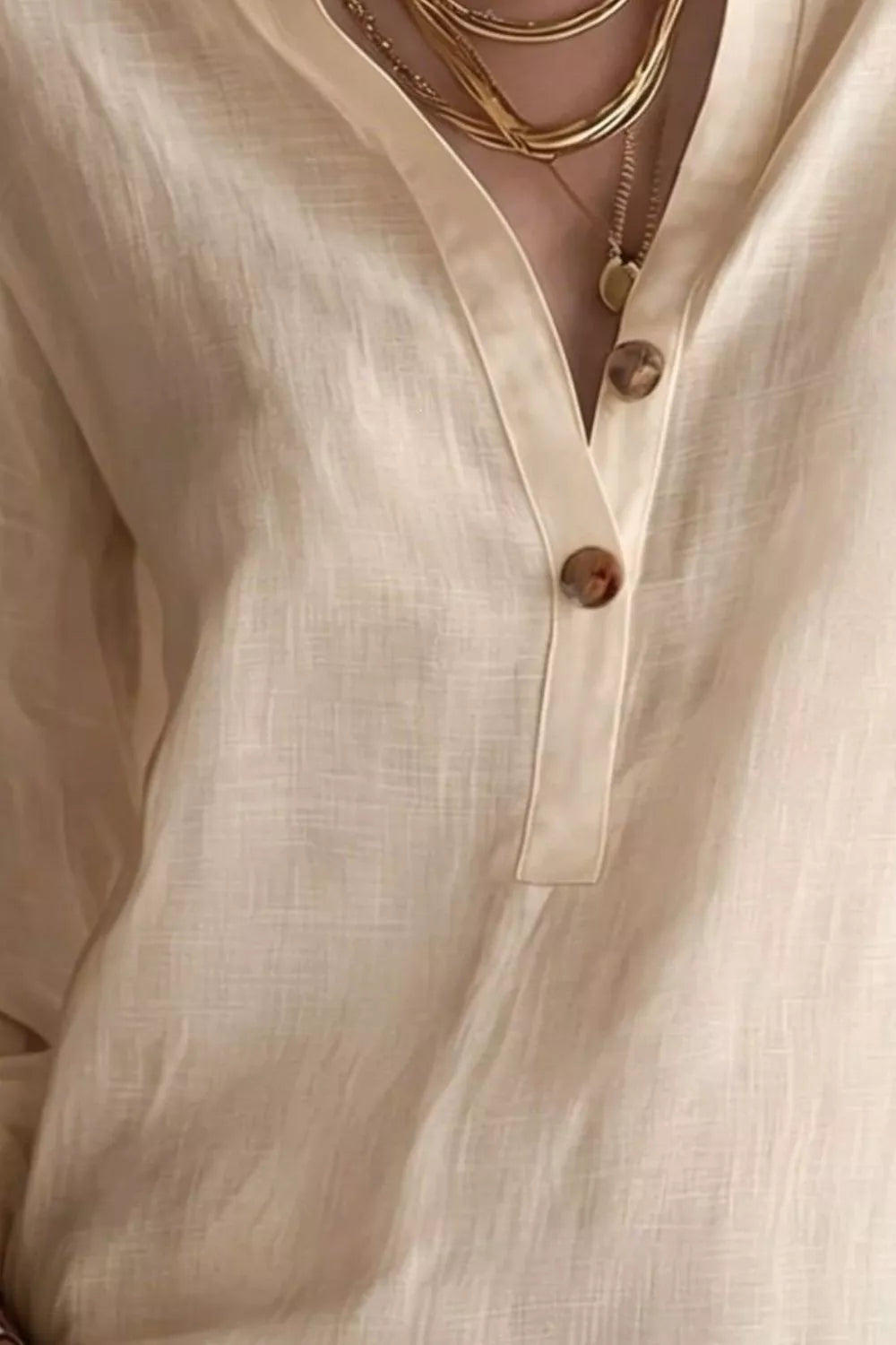 Trendsi Button Detail Long Sleeve Blouse -