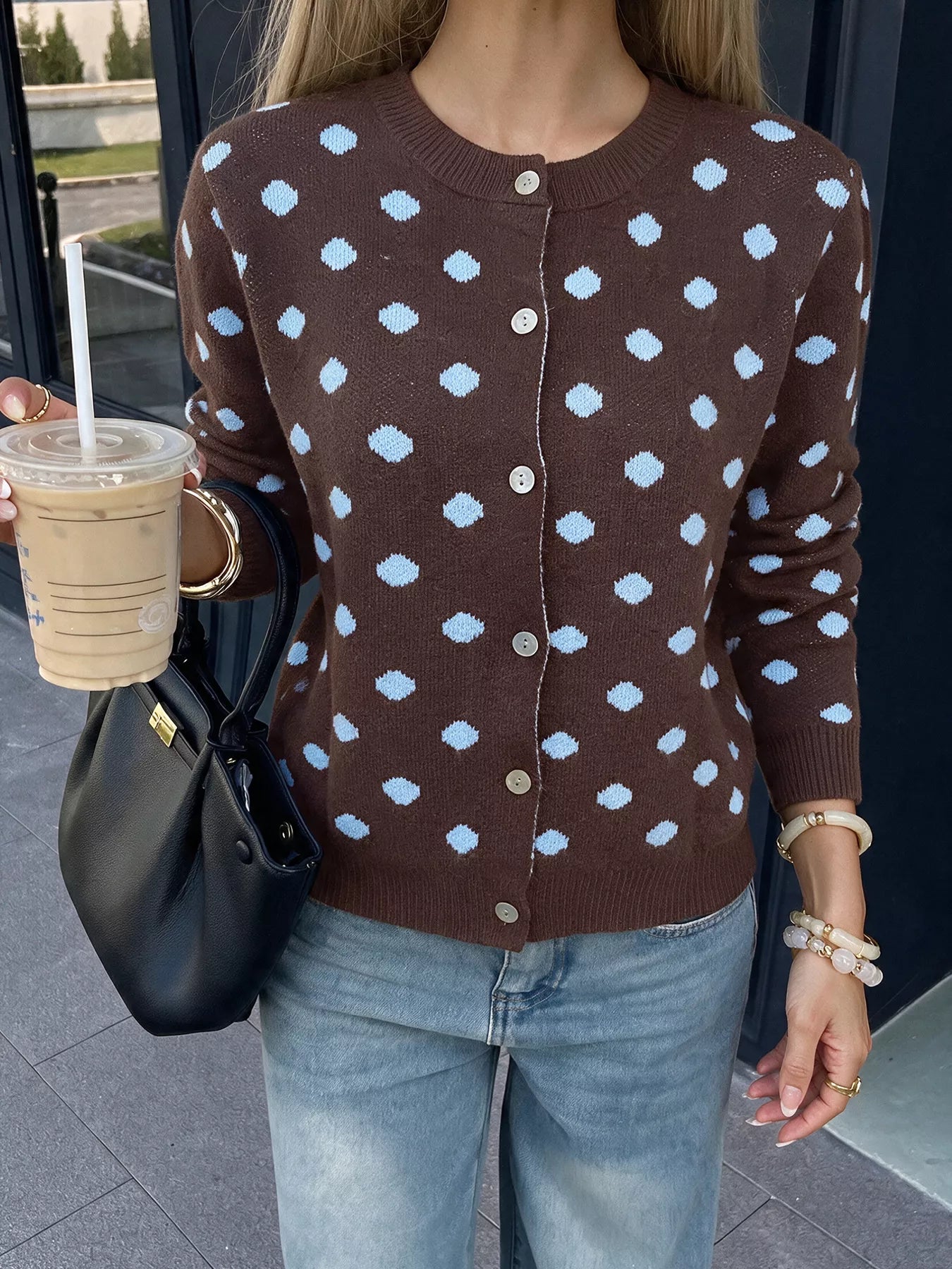 Trendsi Polka Dot Button Up Cardigan -