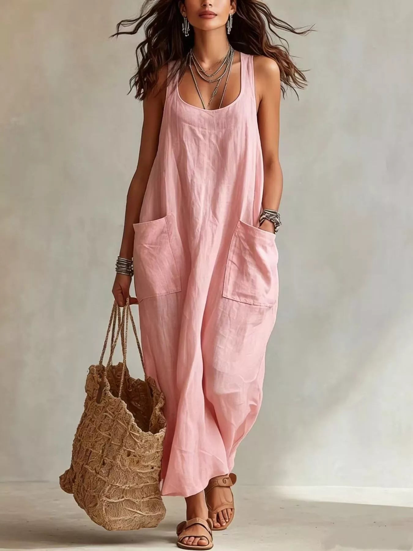 Trendsi Scoop Neck Sleeveless Maxi Dress with Pockets -