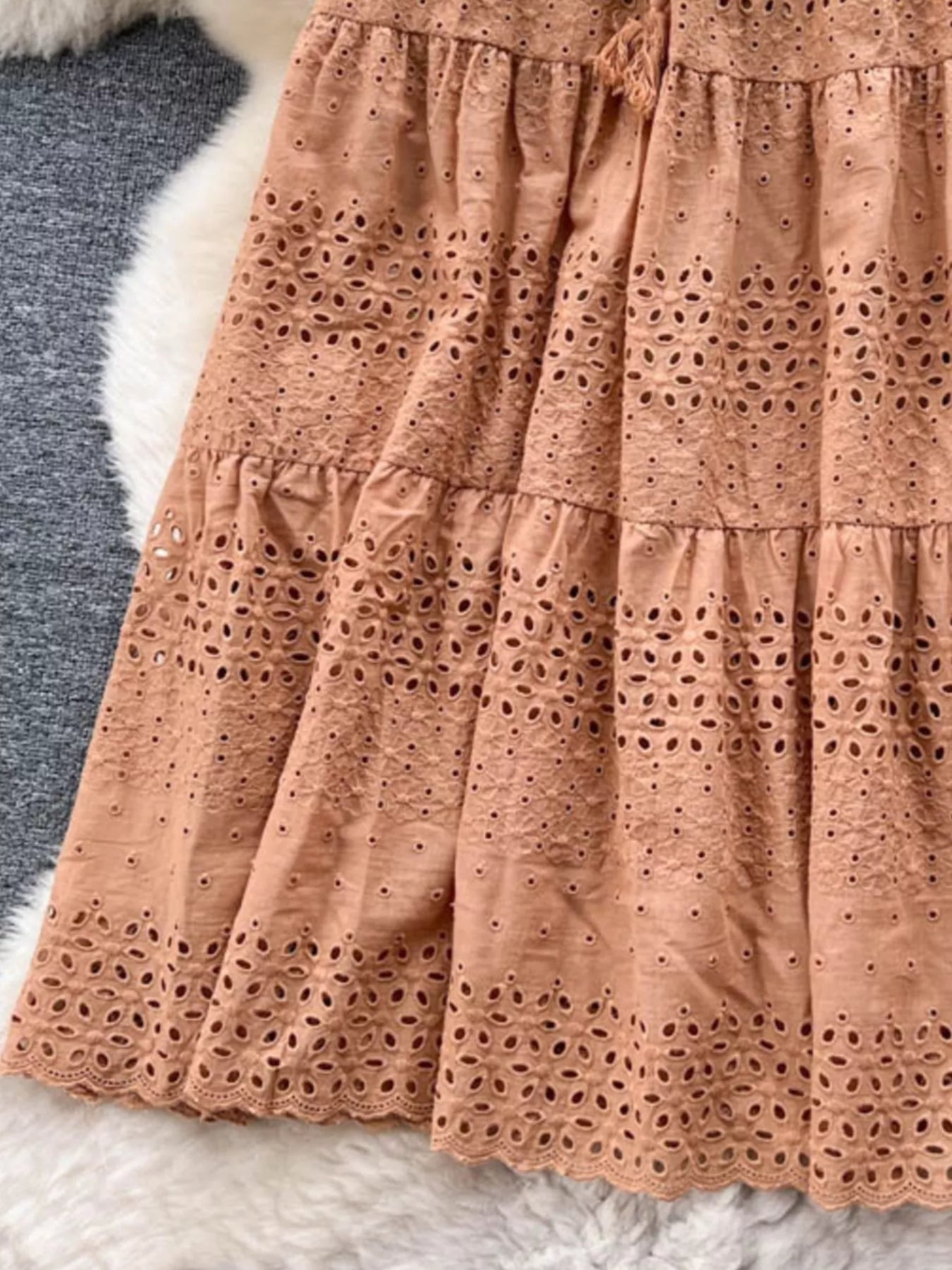 Trendsi Eyelet Tiered Maxi Skirt -