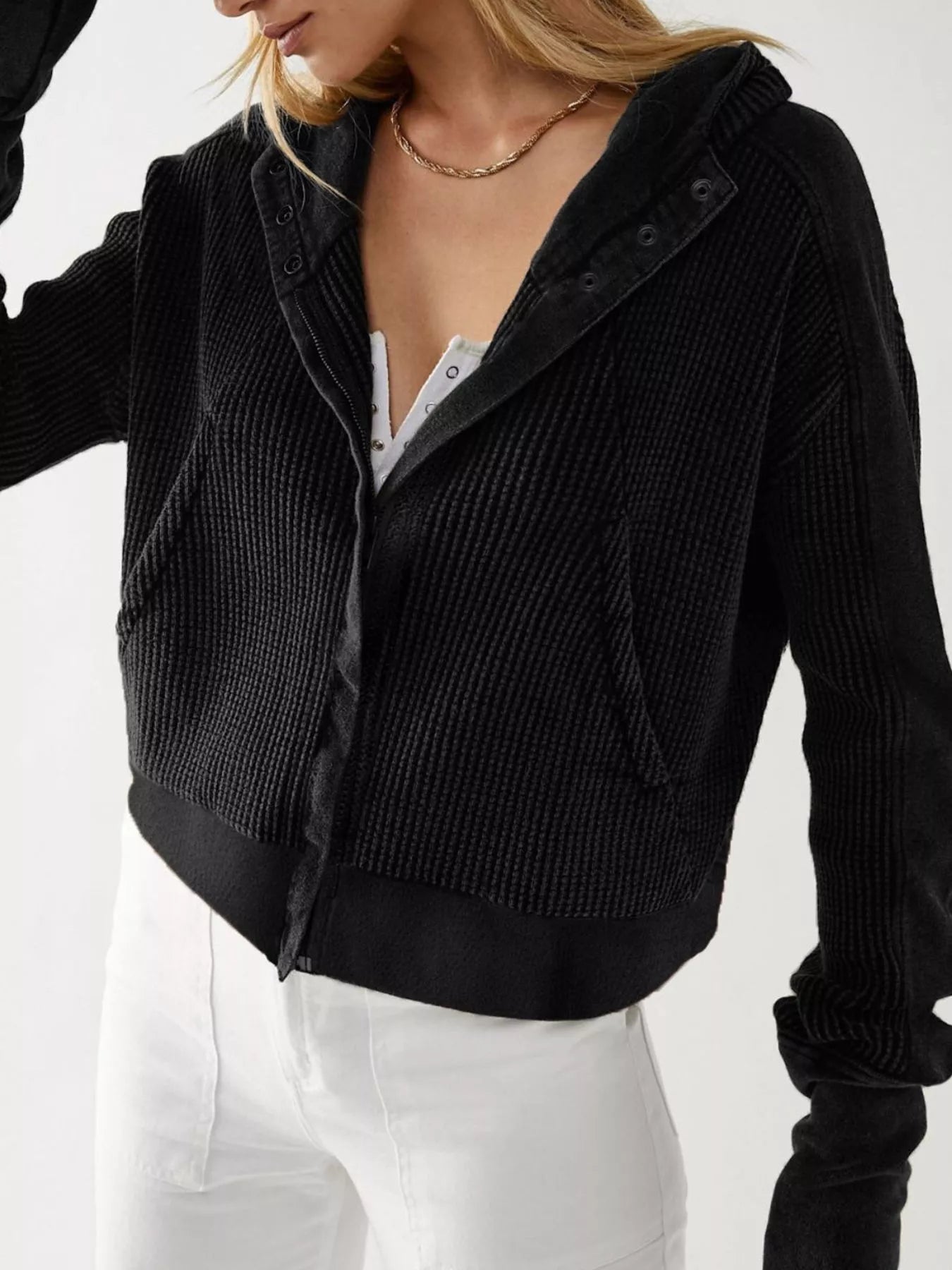 Trendsi Waffle Knit Zip-Up Jacket -