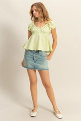 Trendsi HYFVE Gingham Scoop Neck Cap Sleeve Blouse -