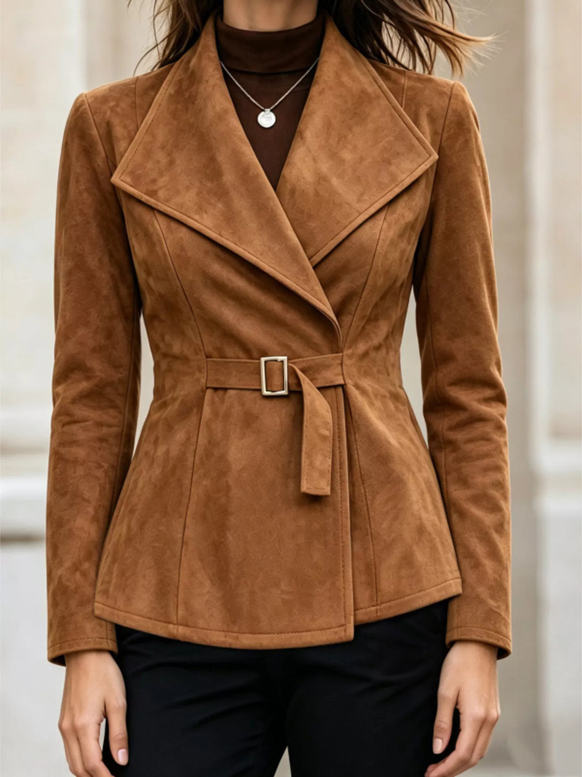 Apricot long sleeve buckle jacket