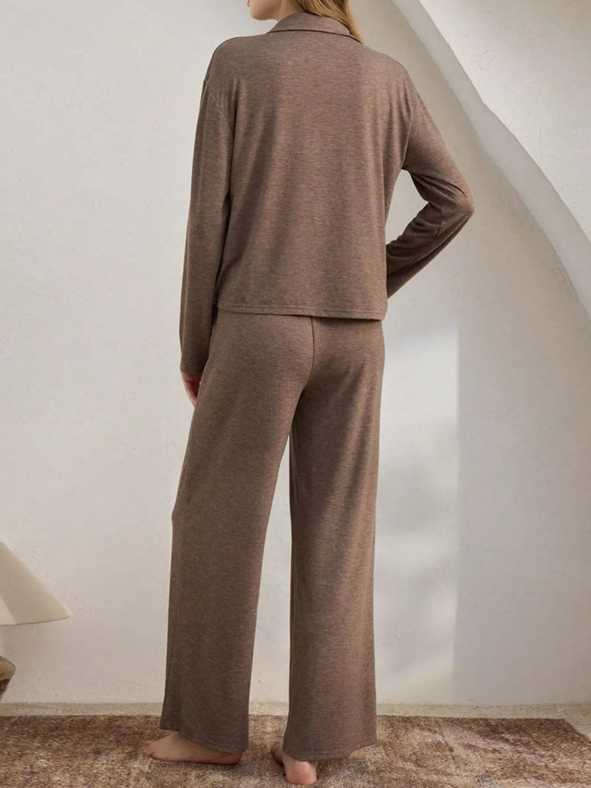 Trendsi Button-Down Top and Wide-Leg Pants Lounge Set -