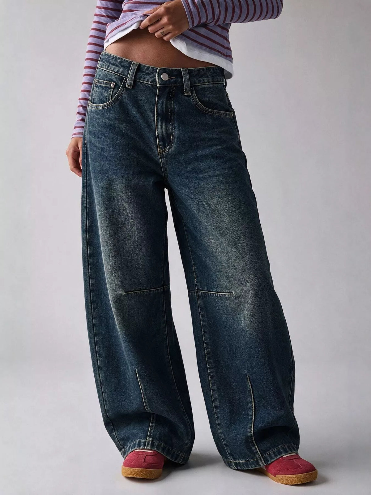 Washed High-Waist Wide-Leg Jeans, front view