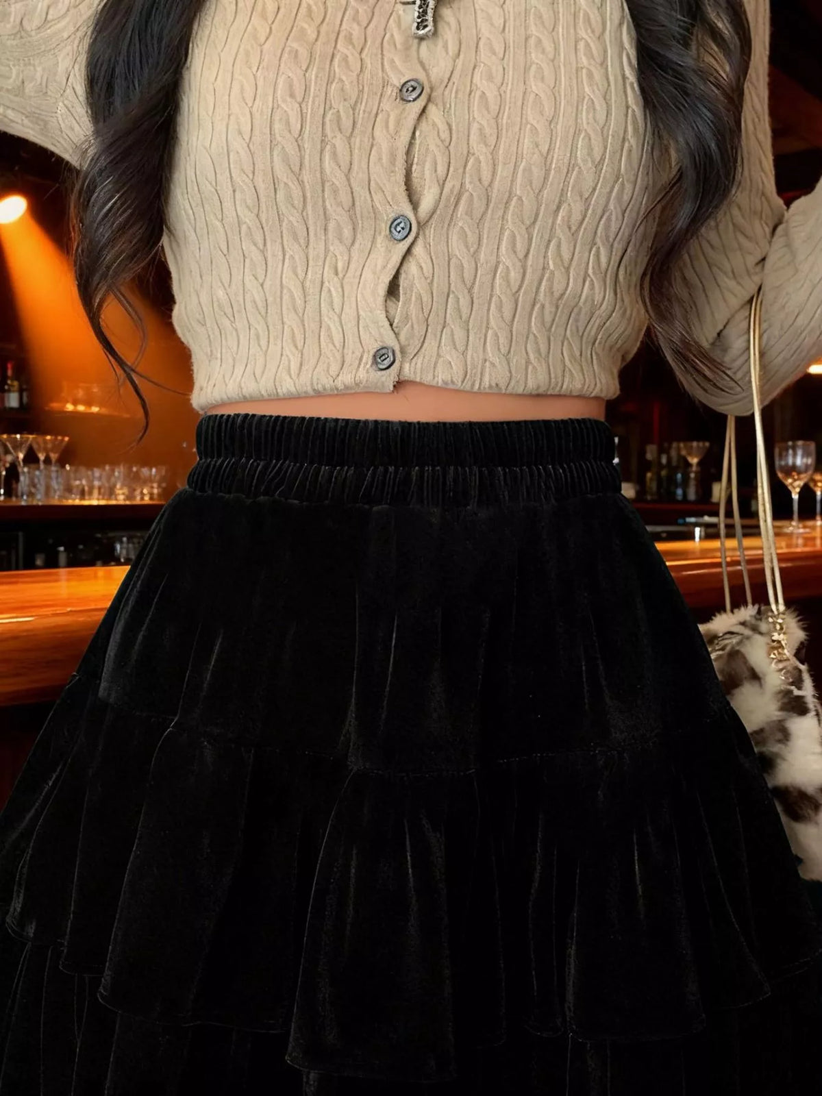 Trendsi Velvet Layered Mini Skirt -