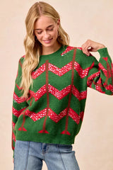 Trendsi BiBi Christmas Theme Chevron Sequins Detail Sweater - Shirts