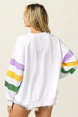 Trendsi BiBi Sequin Mardi Gras Striped Round Neck Sweatshirt -