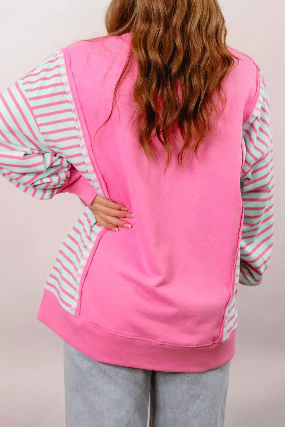 Trendsi Orchid Striped Colorblock Long Sleeve Sweatshirt -