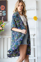 Trendsi Heimish Full Size Half Sleeve Floral Open Cardigan Plus Size - Shirts