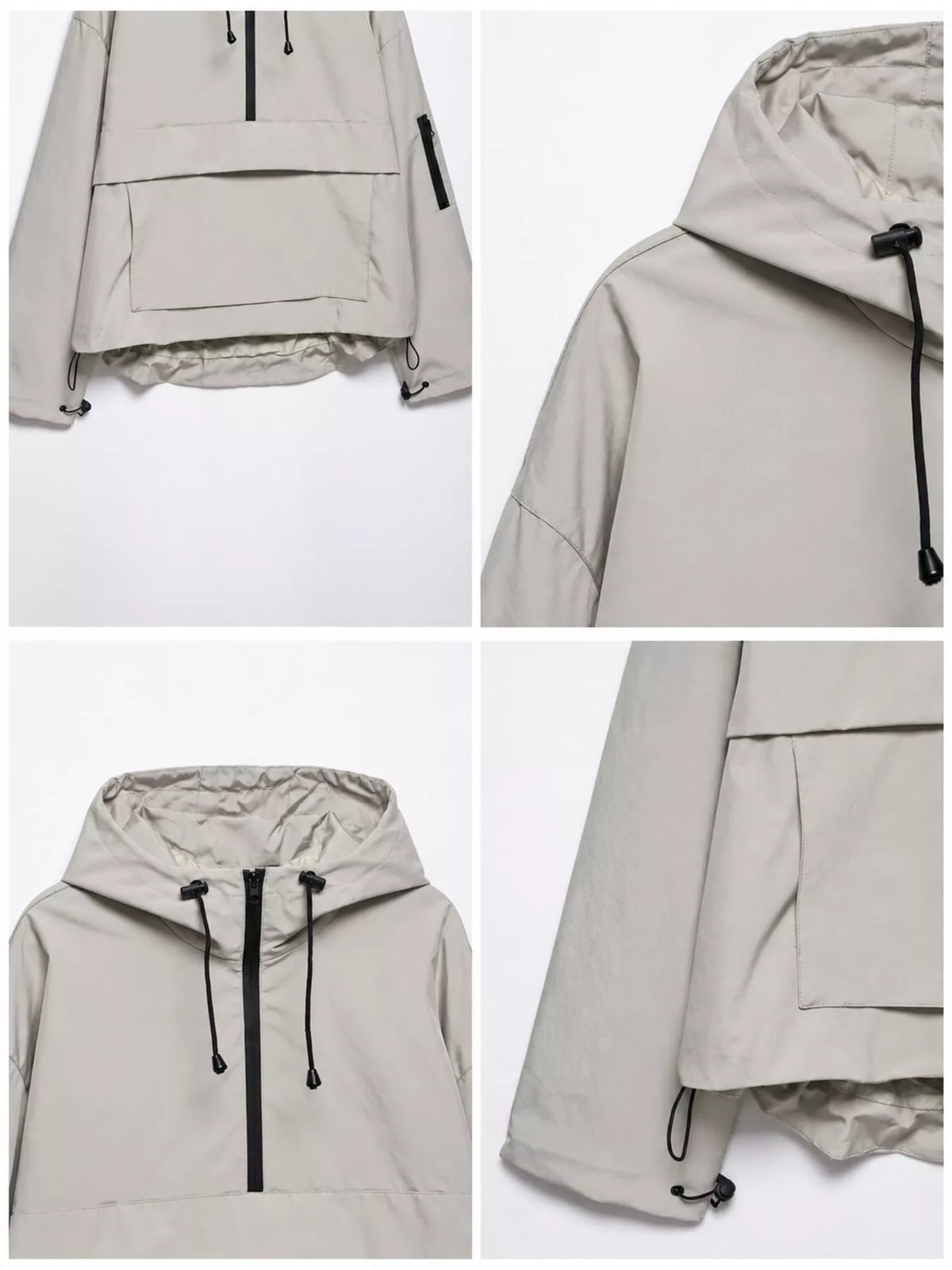 Half-Zip Hooded Anorak Jacket — garment construction details