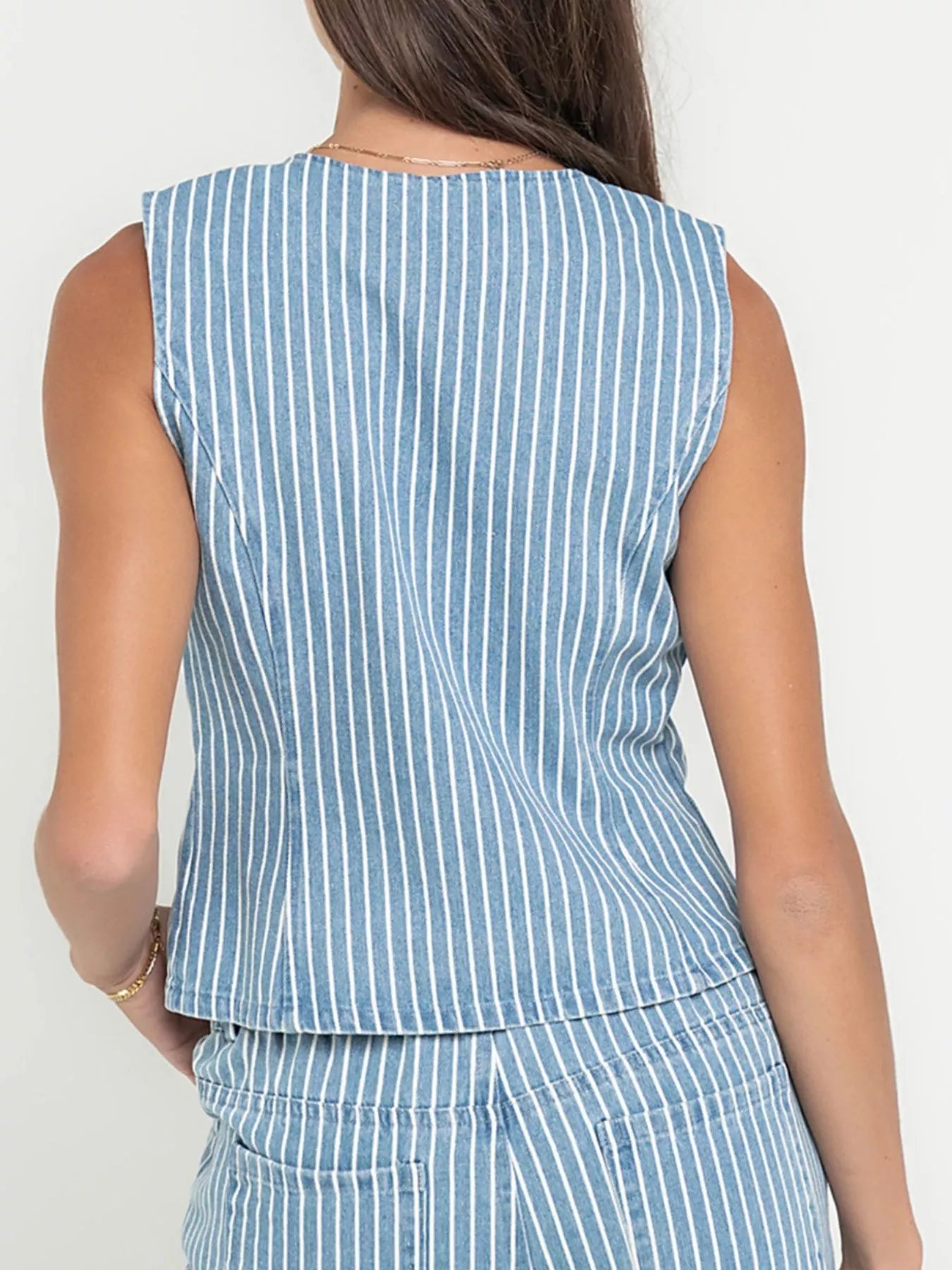 Trendsi Striped Button Up Sleeveless Top and Jeans Denim Set -