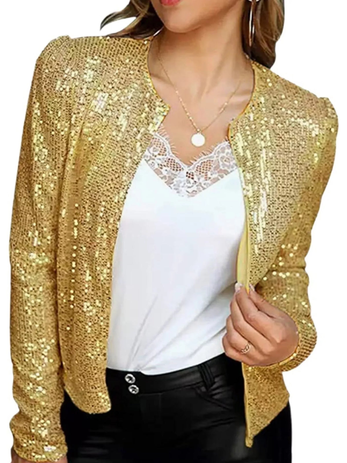 Sequin Long Sleeve Jacket — front view