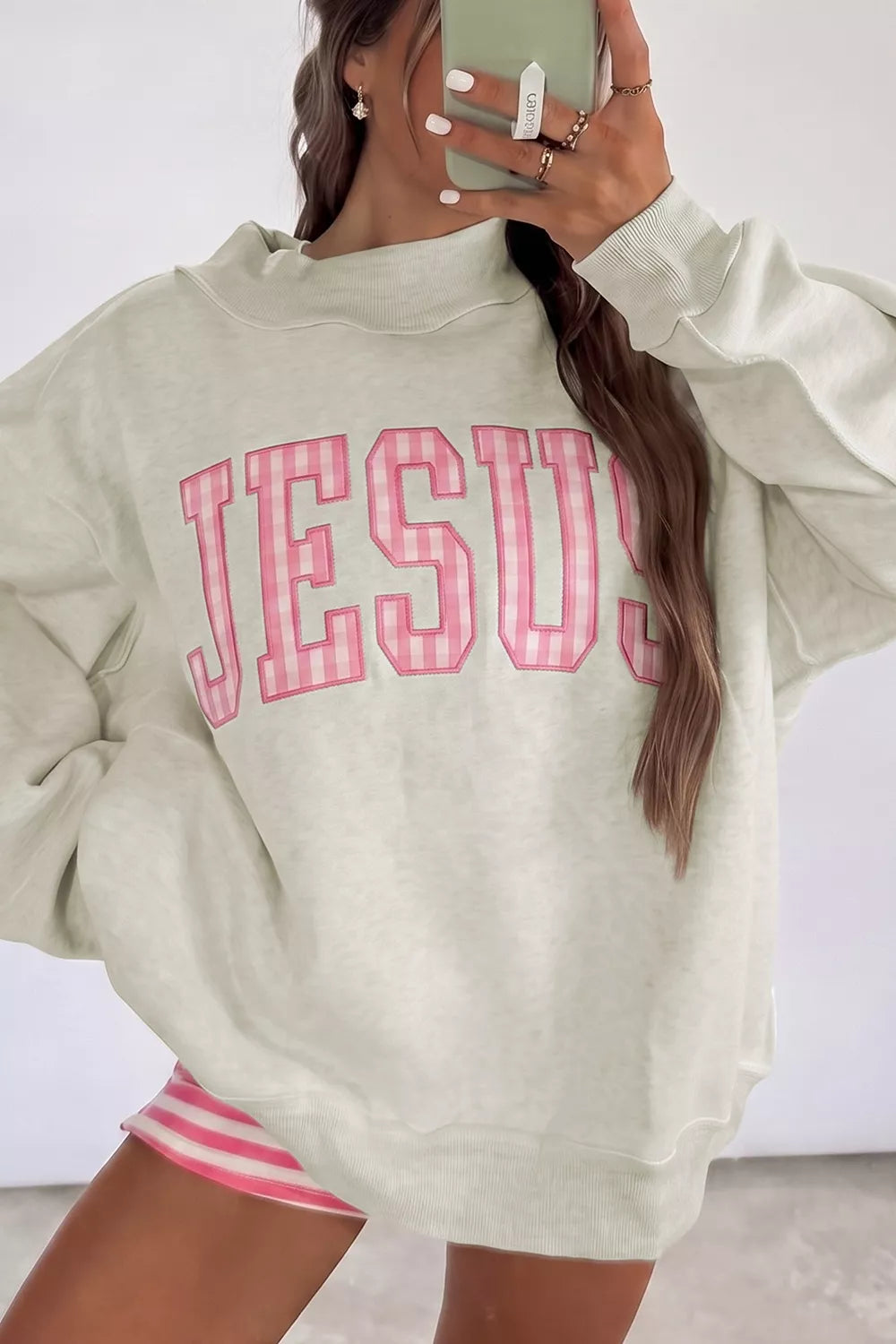 Trendsi JESUS Crew Neck Sweatshirt -