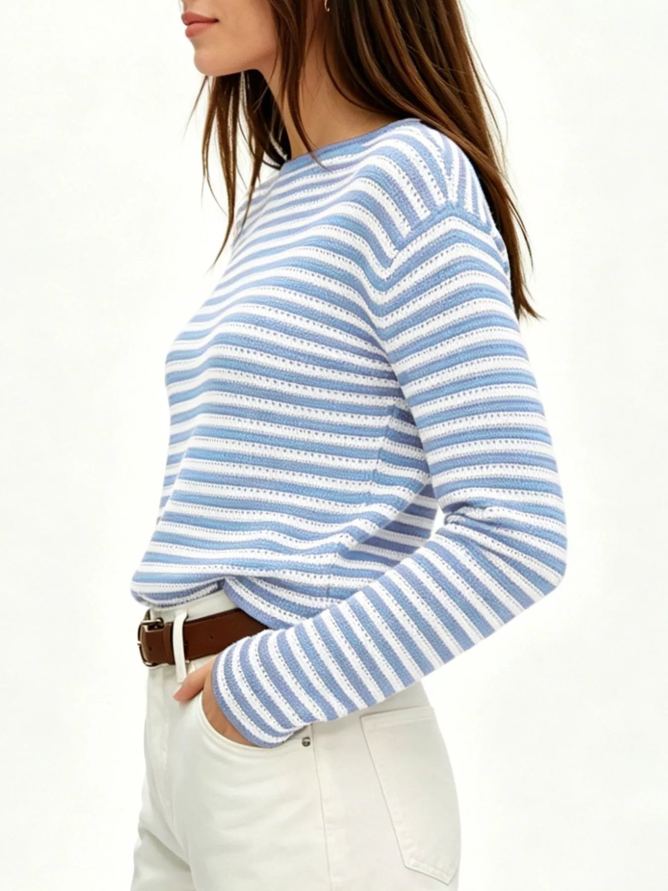 Trendsi Striped Boat Neck Knit Sweater -