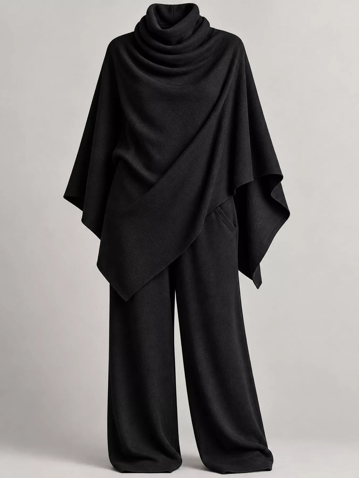 Poncho and pants set, black flat set
