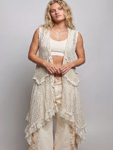 Trendsi POL Vintage Wash Ruffled Crochet Vest Cardigan -