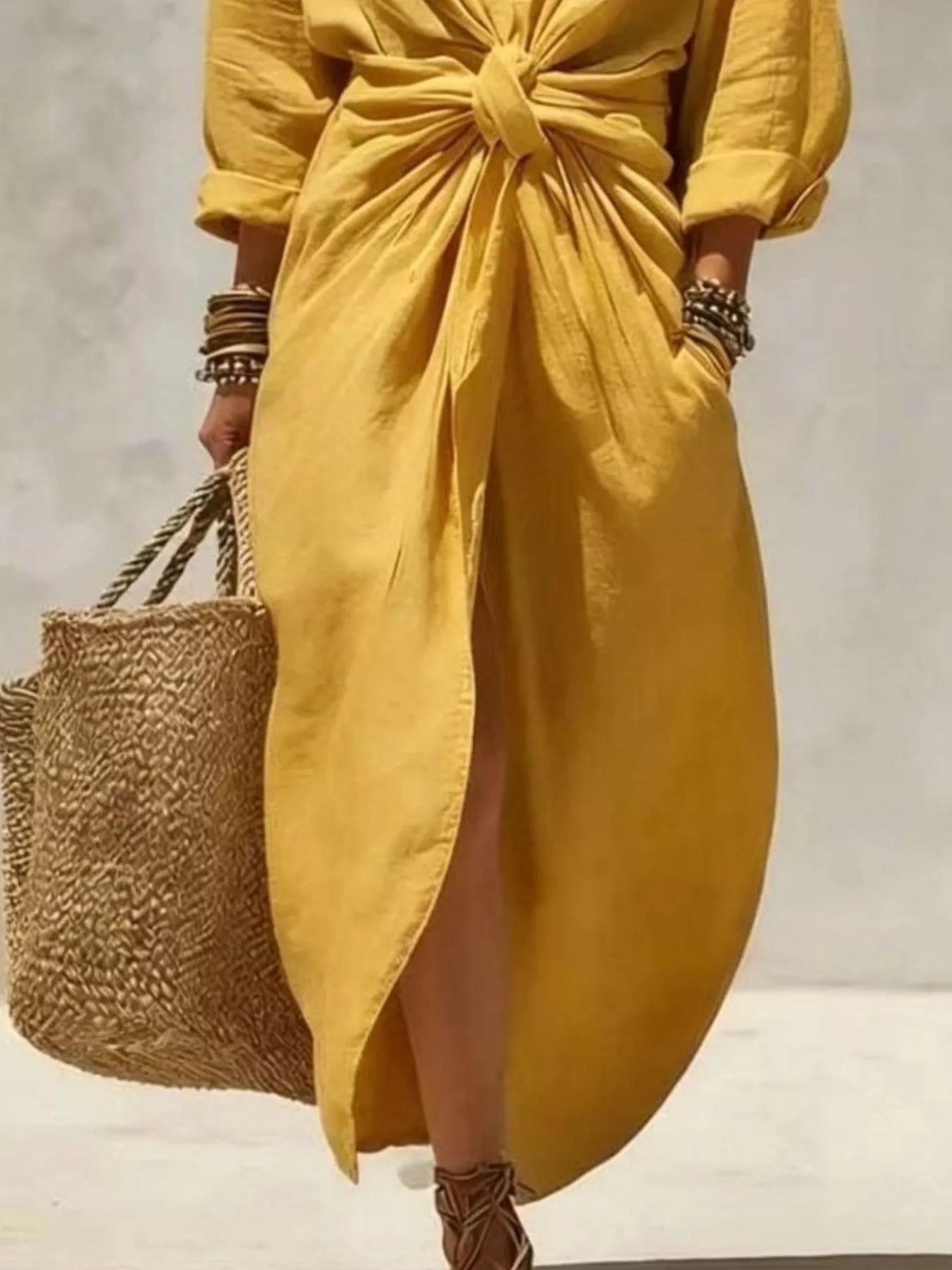 Trendsi Front-Tie Maxi Shirt Dress -