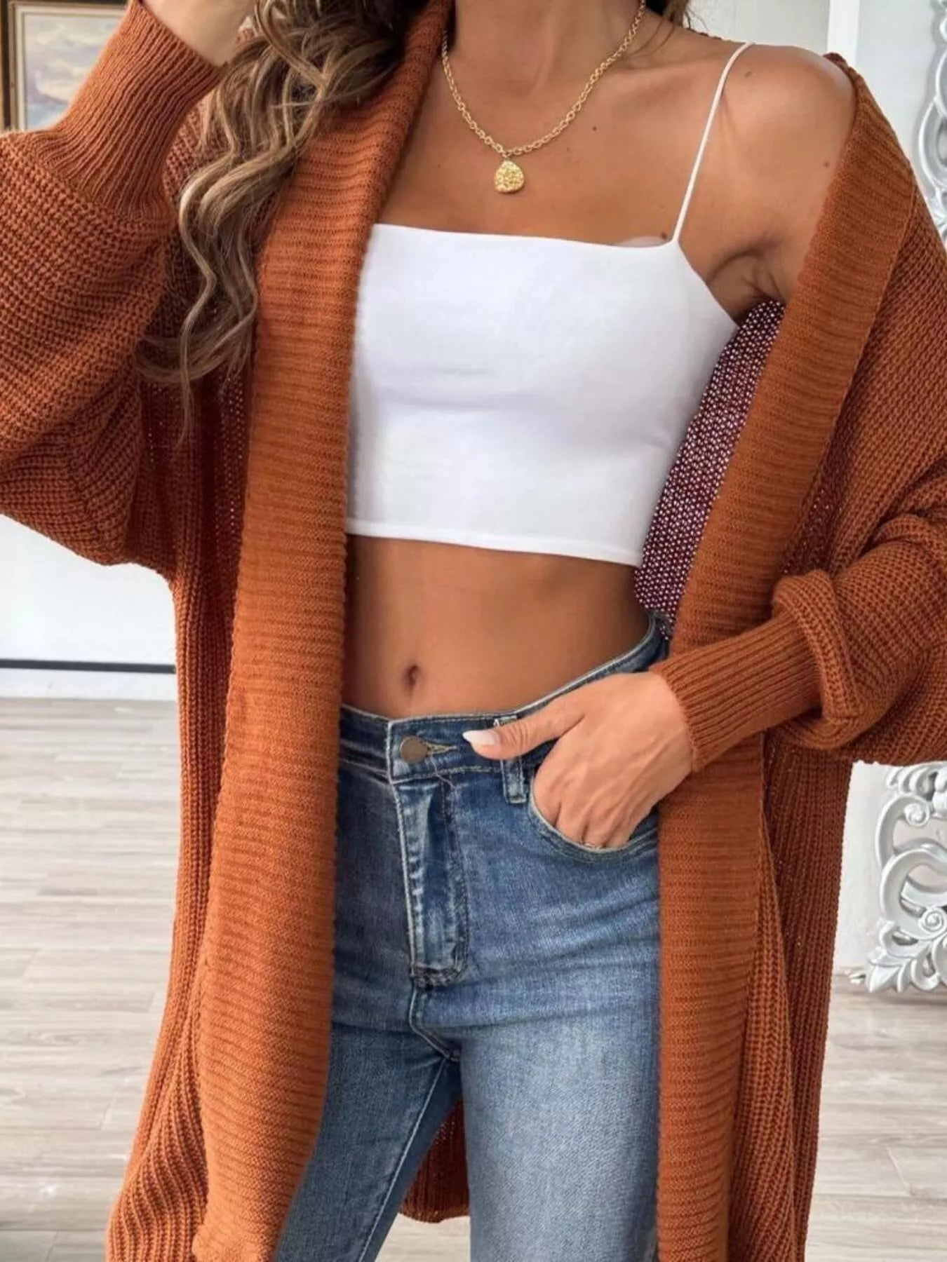 Trendsi Full Size Open Front Long Sleeve Cardigan Plus Size -