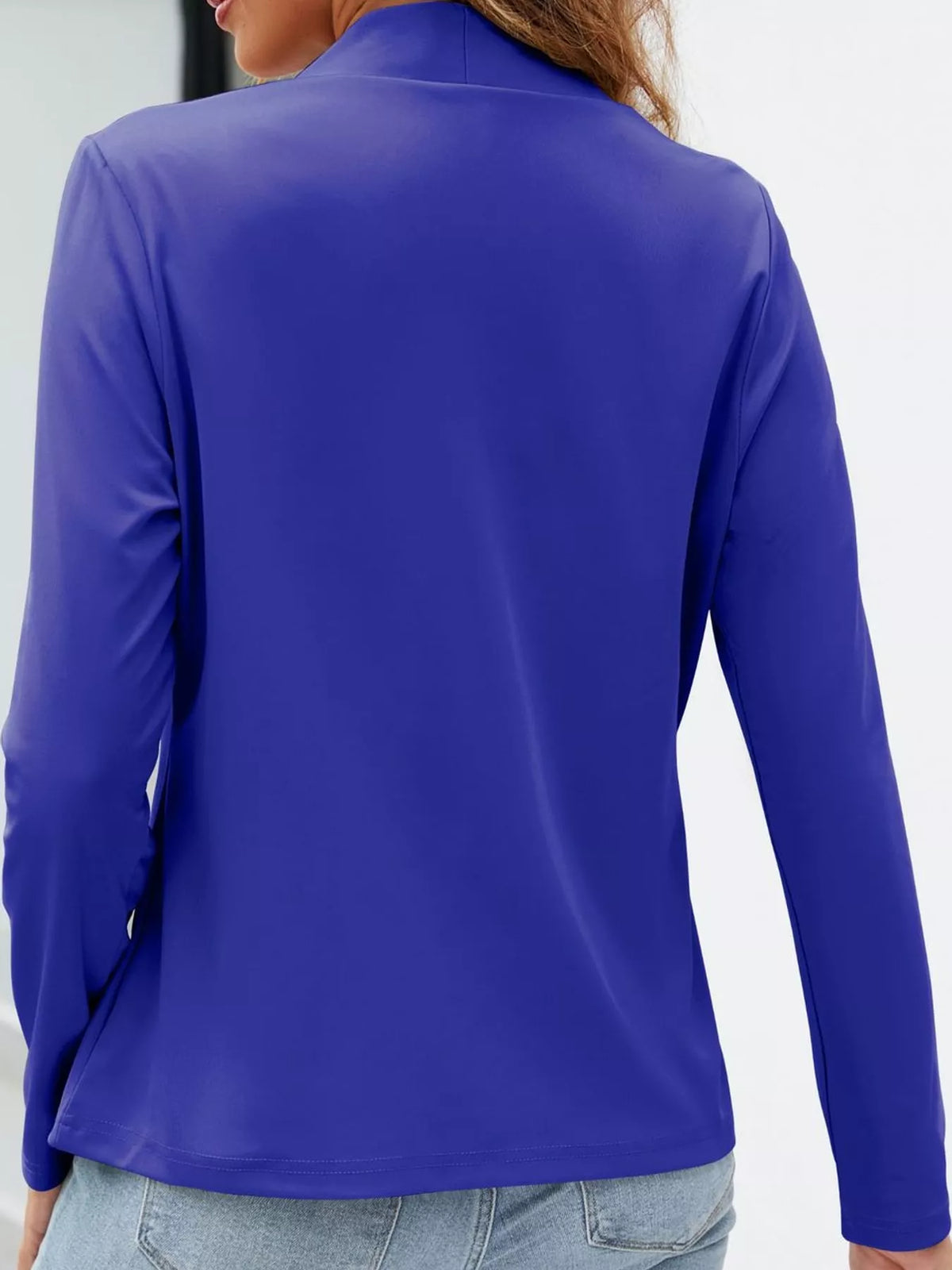 Mandarin neck long sleeve blazer, back view