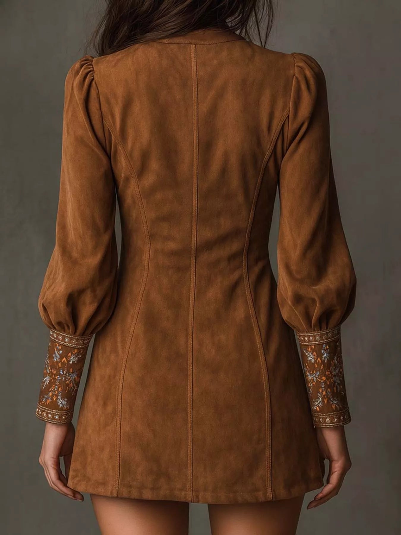 Trendsi Embroidered Lantern Sleeve Mini Dress -