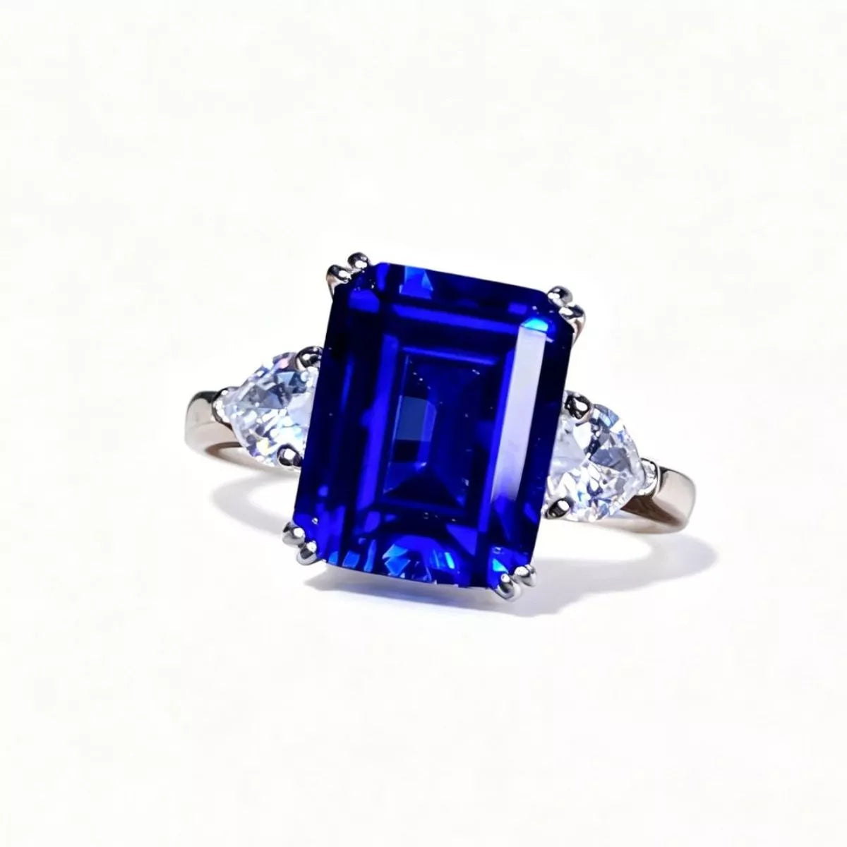 Trendsi 925 Sterling Silver Sapphire Geometric Ring -