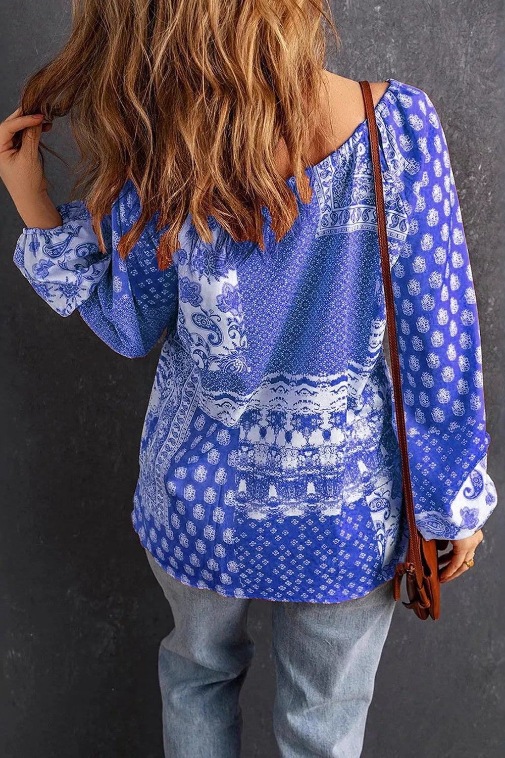 Trendsi Full Size Paisley Print Tie-Neck Long Sleeve Blouse Plus Size -