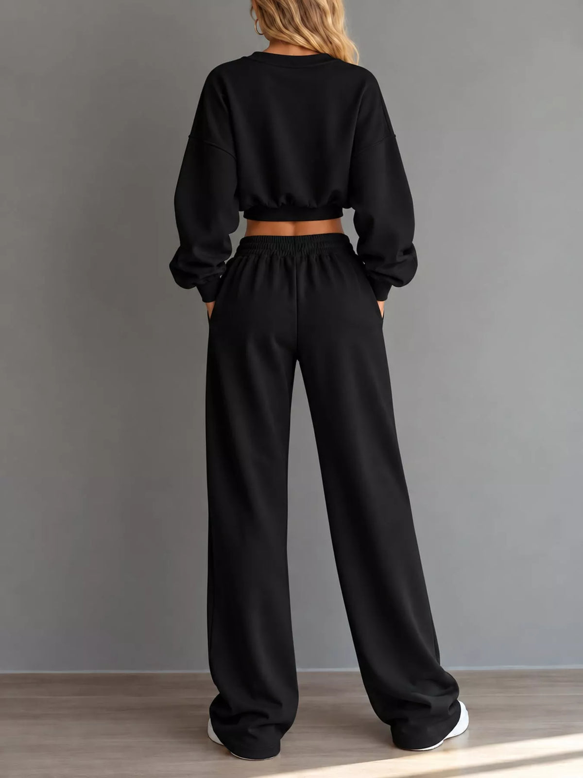 Crop Top and Wide-Leg Sweatpants Set — back view