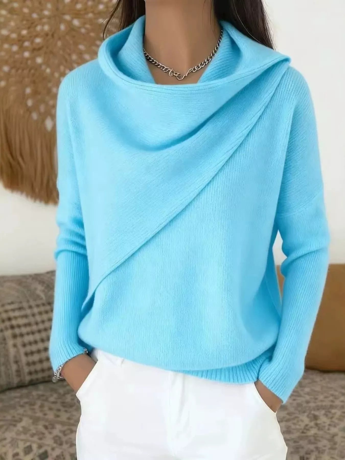 Trendsi Full Size Solid Color Cowl Neck Sweater Plus Size -
