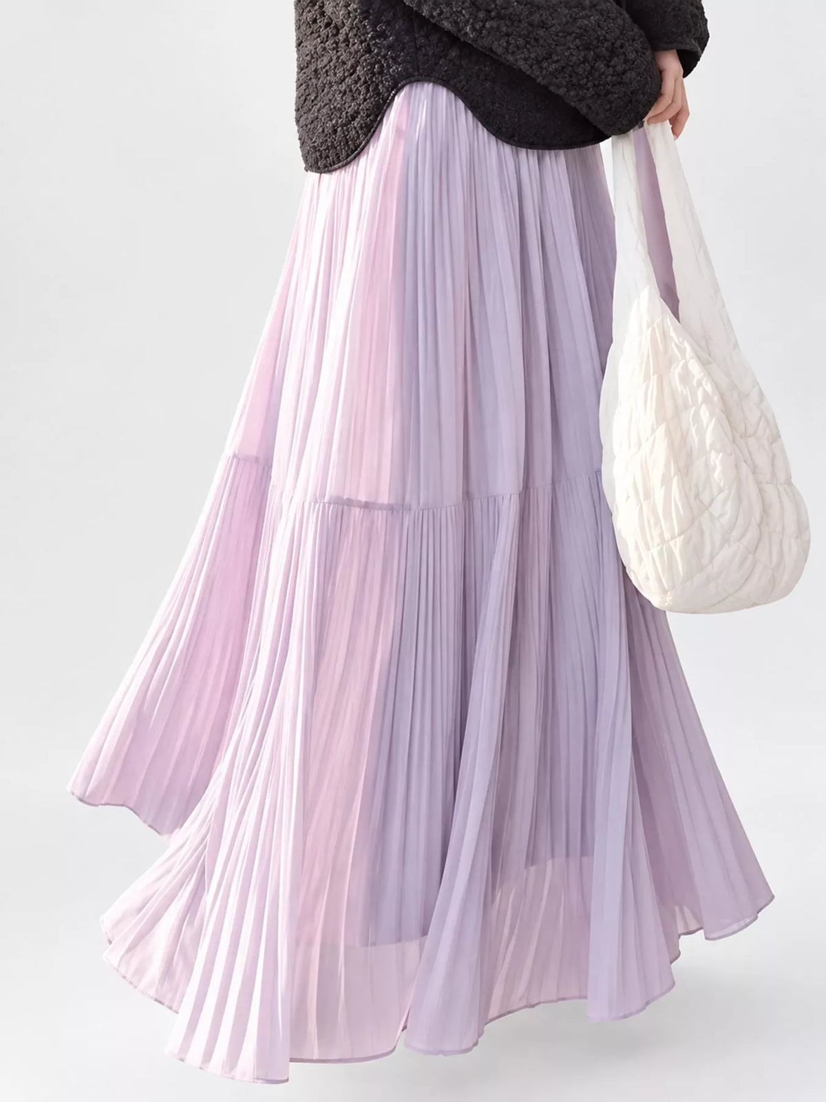 High-Waisted Tiered Pleated Maxi Skirt, front view