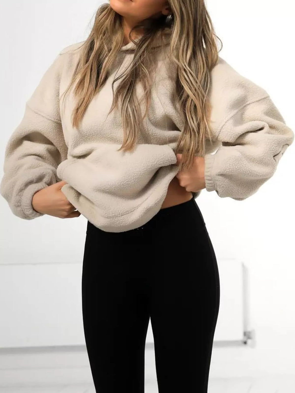 Letter Oversized Sherpa Hoodie — front view