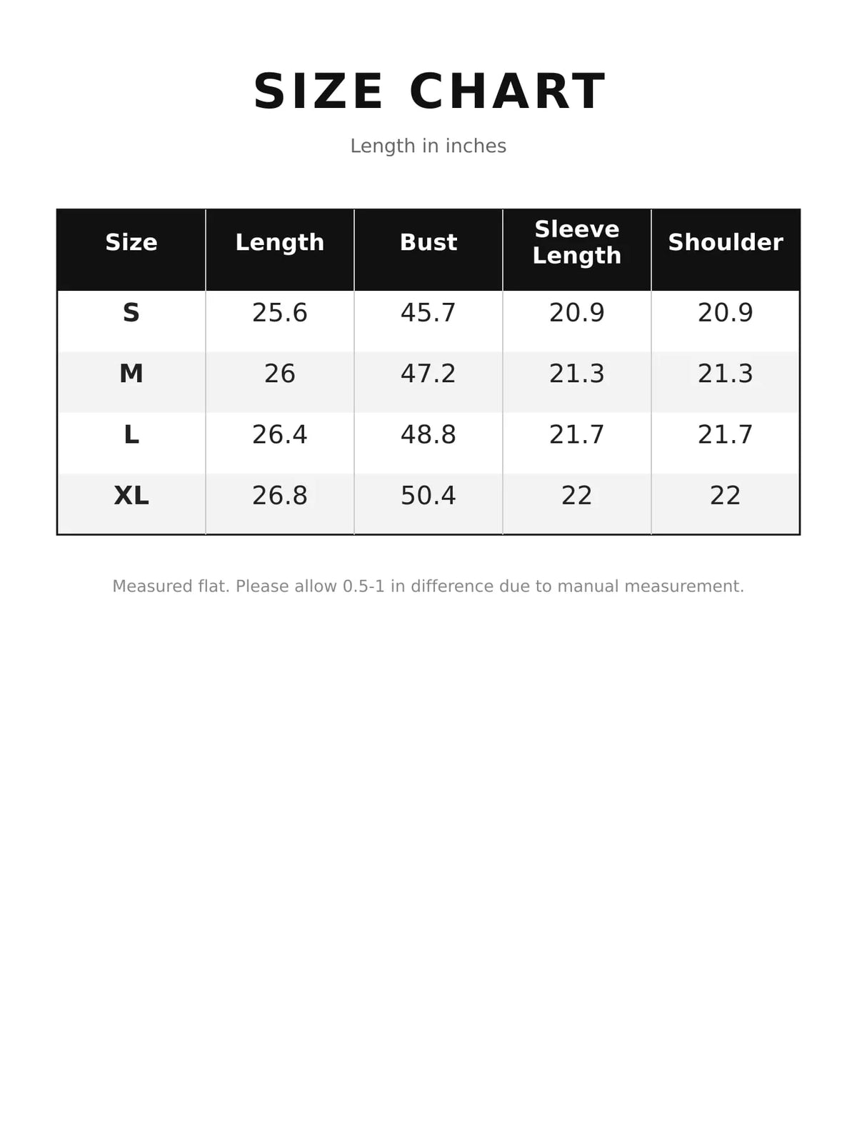 Size chart for fuzzy v-neck button-down cardigan