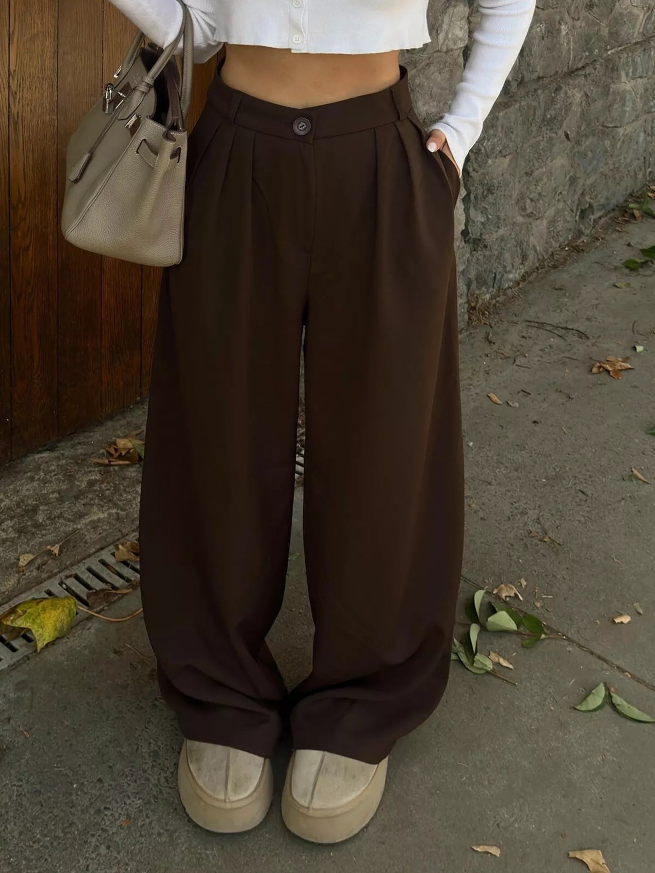 Trendsi High-Waisted Pleated Wide-Leg Pants -