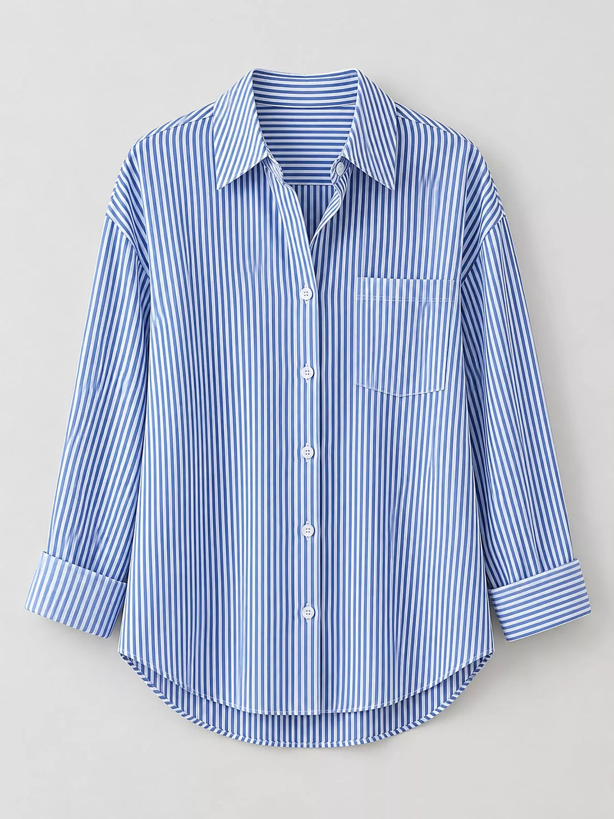 Striped long shirt, blue flat lay