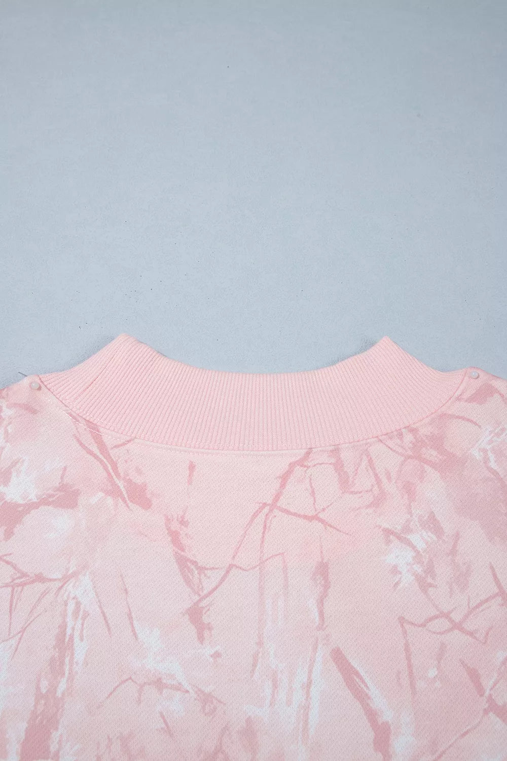 Pink camouflage top and pants set, back neckline detail