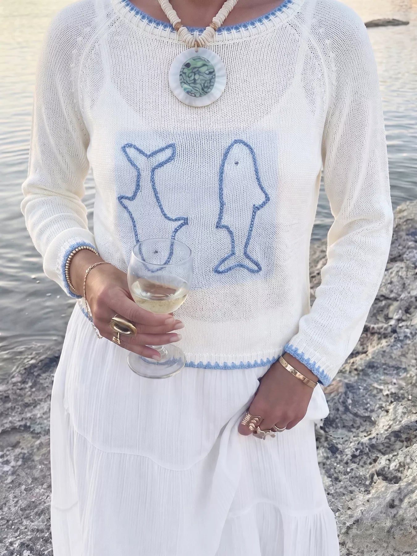 Trendsi Fish Contrast Trim Knit Top -
