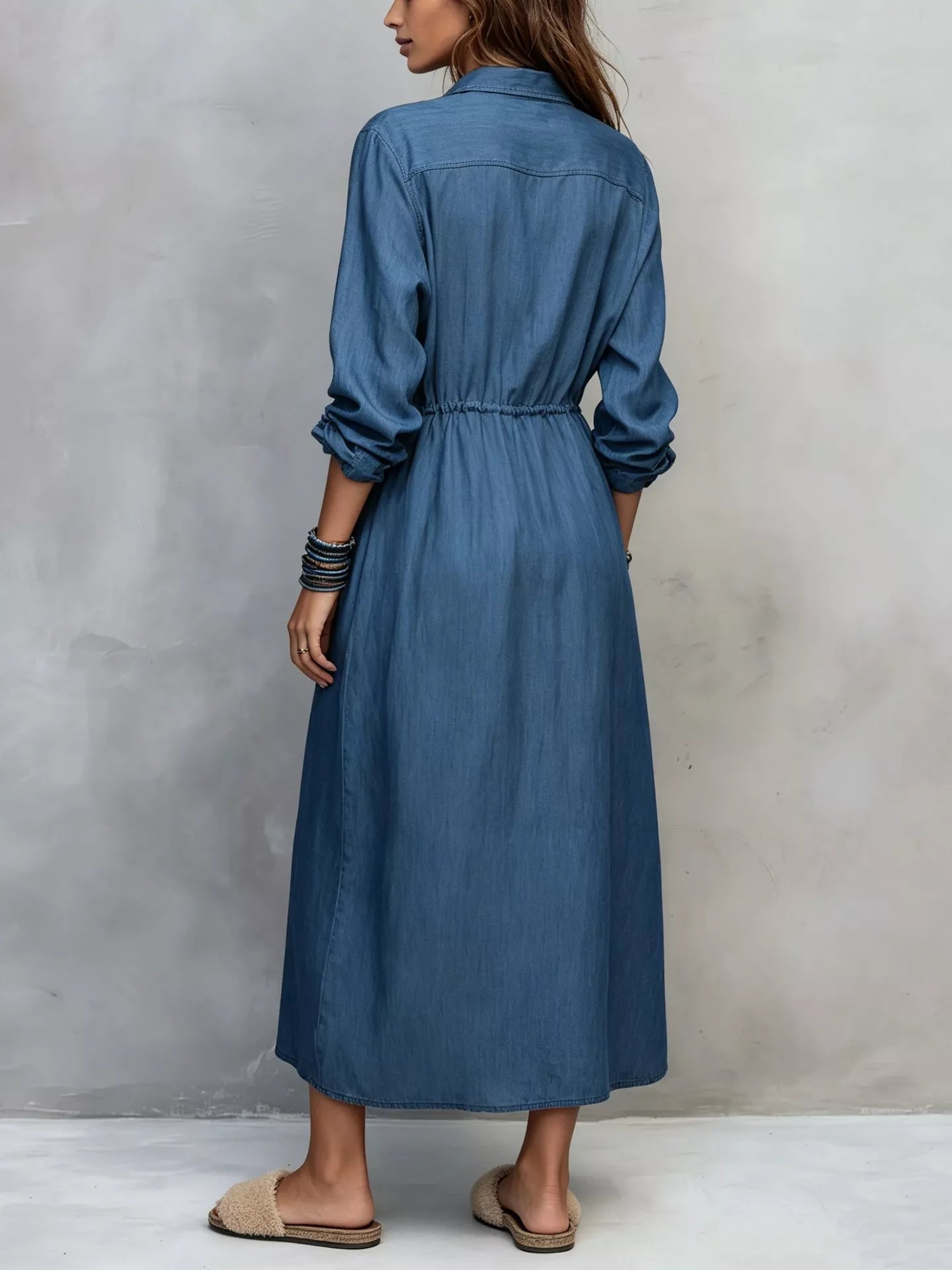 Trendsi Full Size Button Front Long Sleeve Shirt Dress Plus Size - Dresses