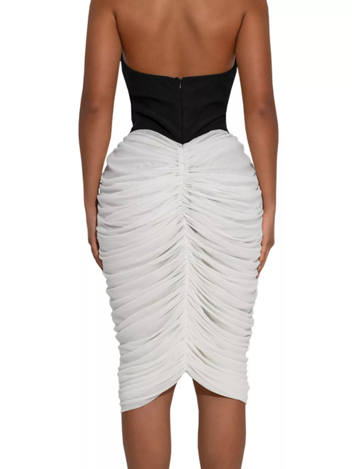Trendsi Two-Tone Sleeveless Ruched Midi Dress -
