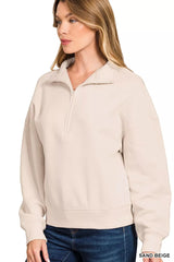 Trendsi Zenana Fleece High Neck Half Zip Sweatshirt -