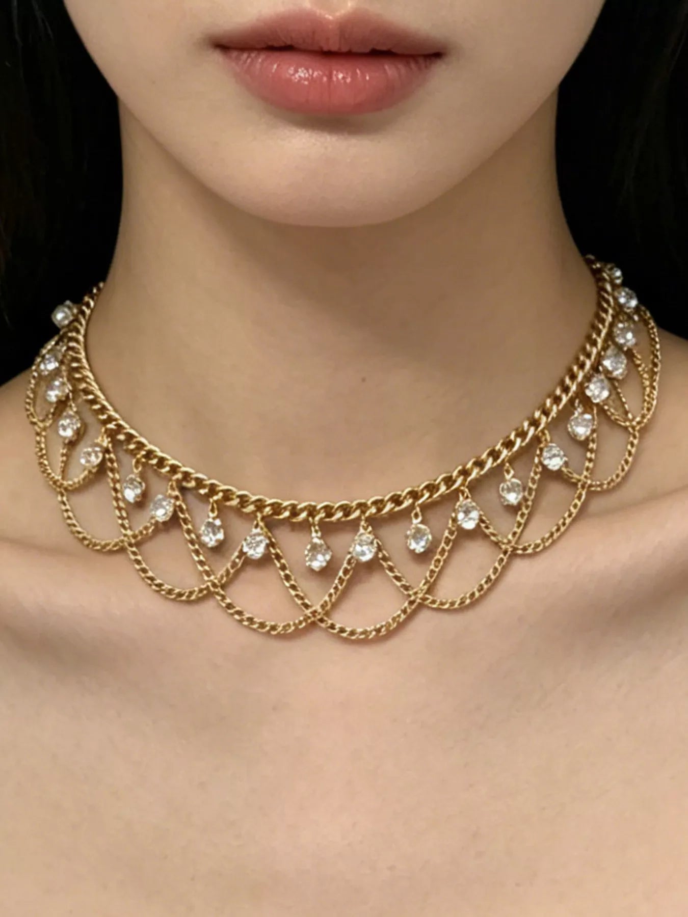 Women's 18K Gold Plated Layered Zircon Chain Necklace