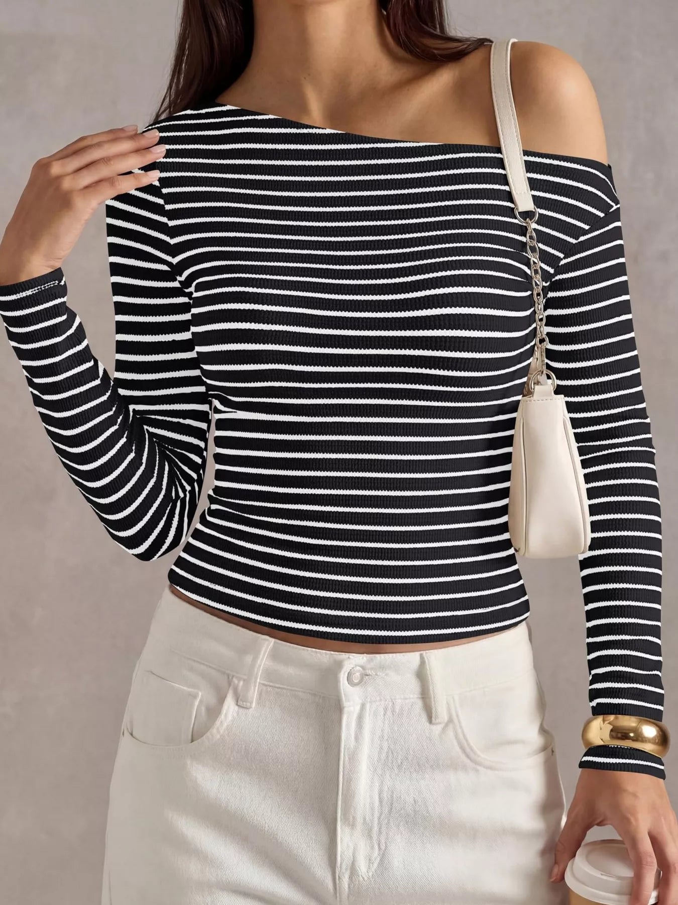Trendsi Striped Ribbed Long Sleeve T-Shirt -