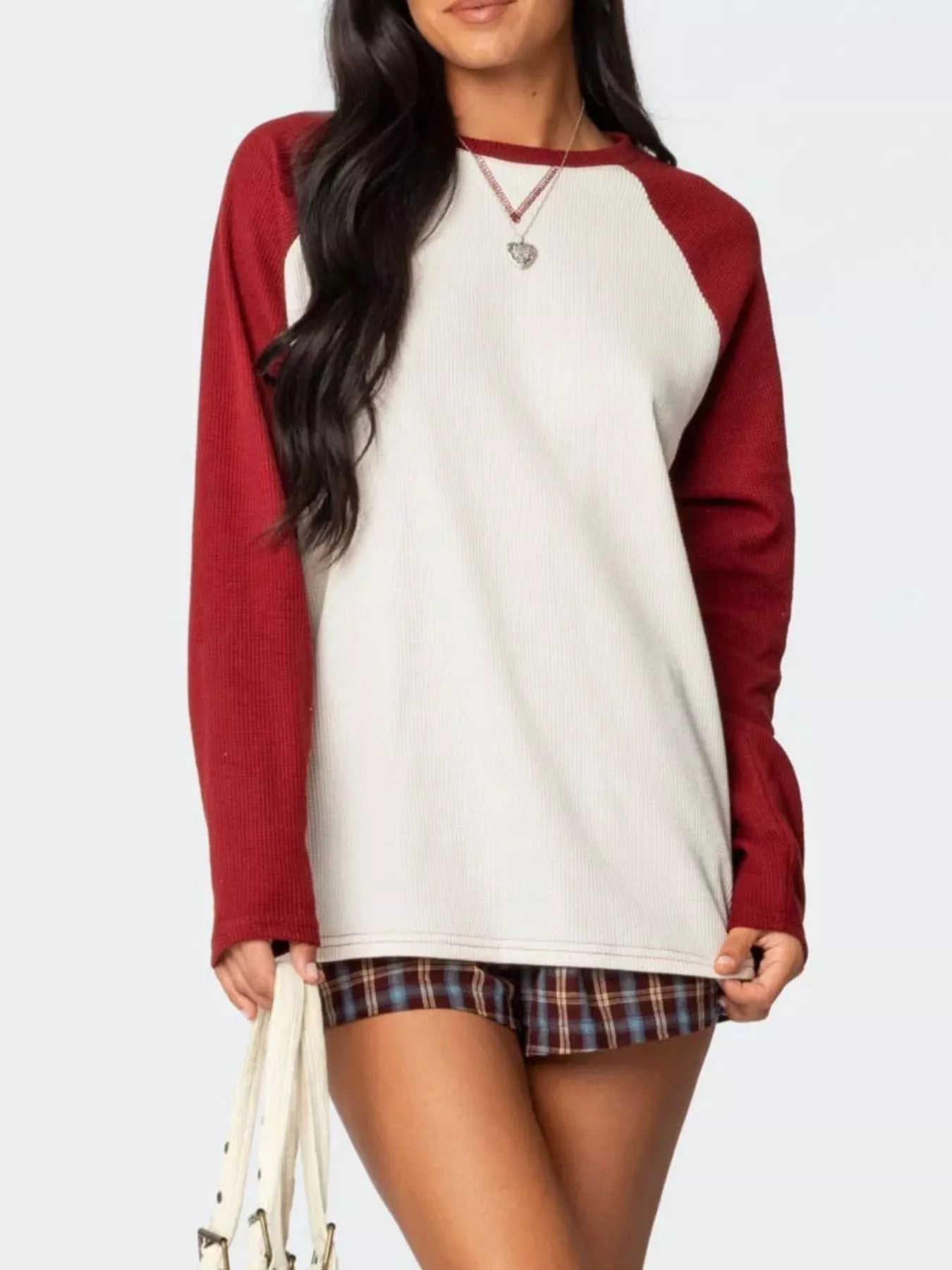 Trendsi Color-Block Raglan Long Sleeve T-Shirt -