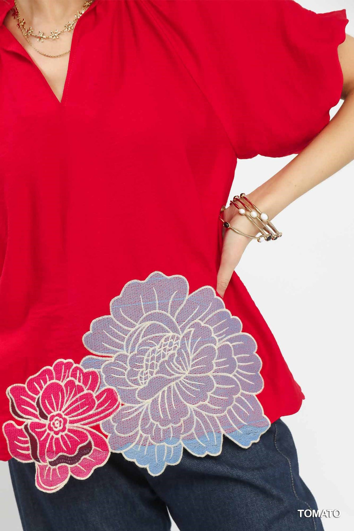 Women's Floral Embroidered Hem Relaxed-Fit Blouse — product view 5