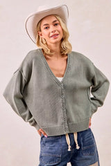 Trendsi BiBi Washed Sweater V Neck Cardigan -