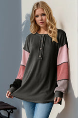 Trendsi Double Take Full Size Color Block Round Neck Long Sleeve T-Shirt - Shirts