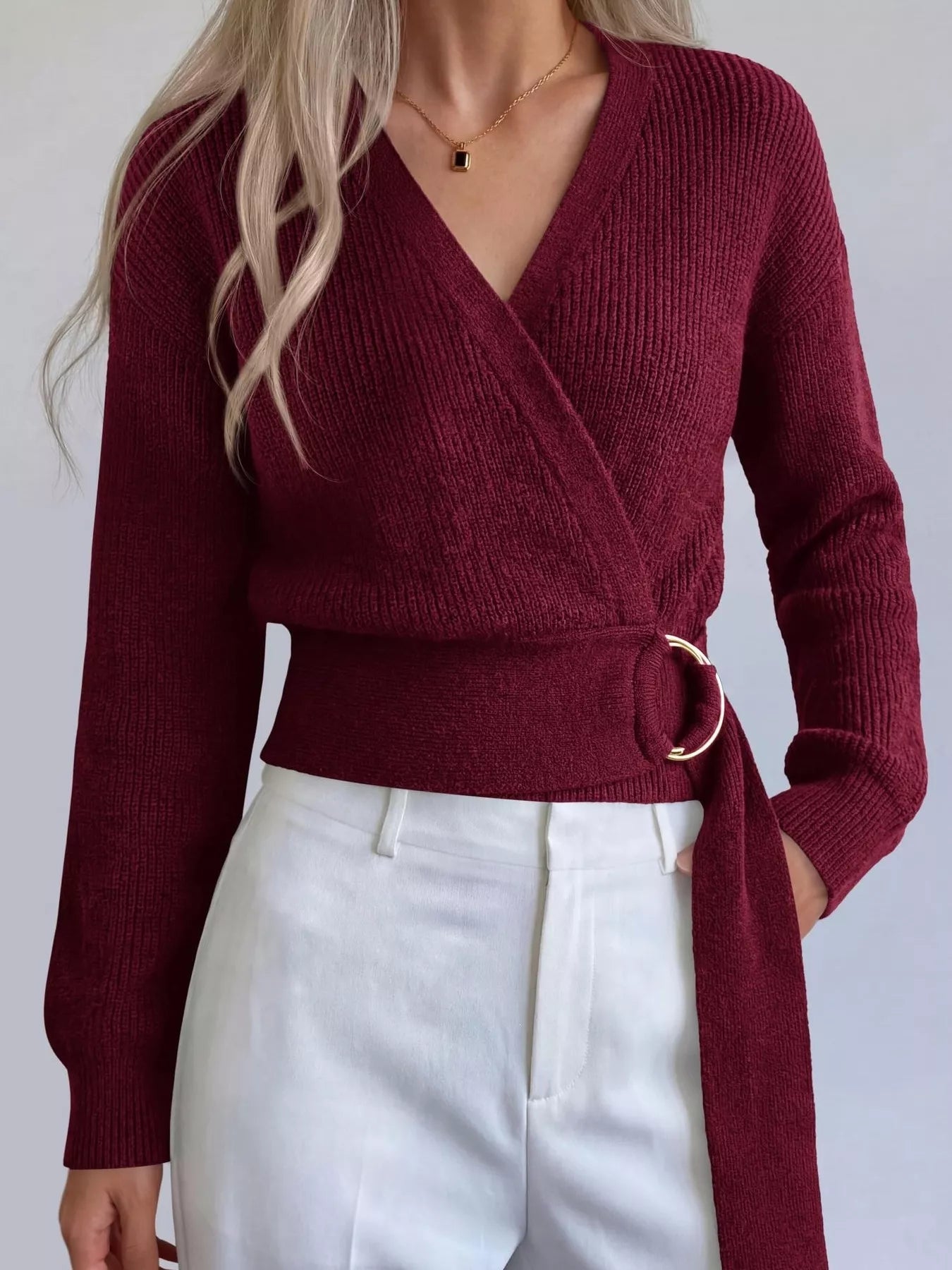 Trendsi Metal Ring Detail Dropped Shoulder Sweater -