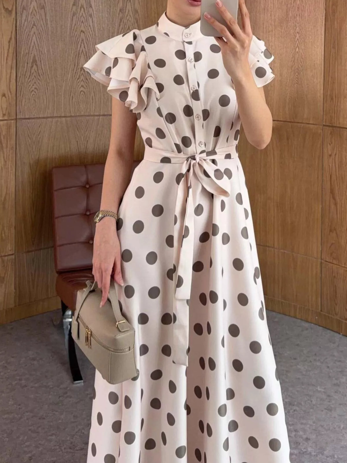 Mock neck short sleeve midi dress, construction and design details
