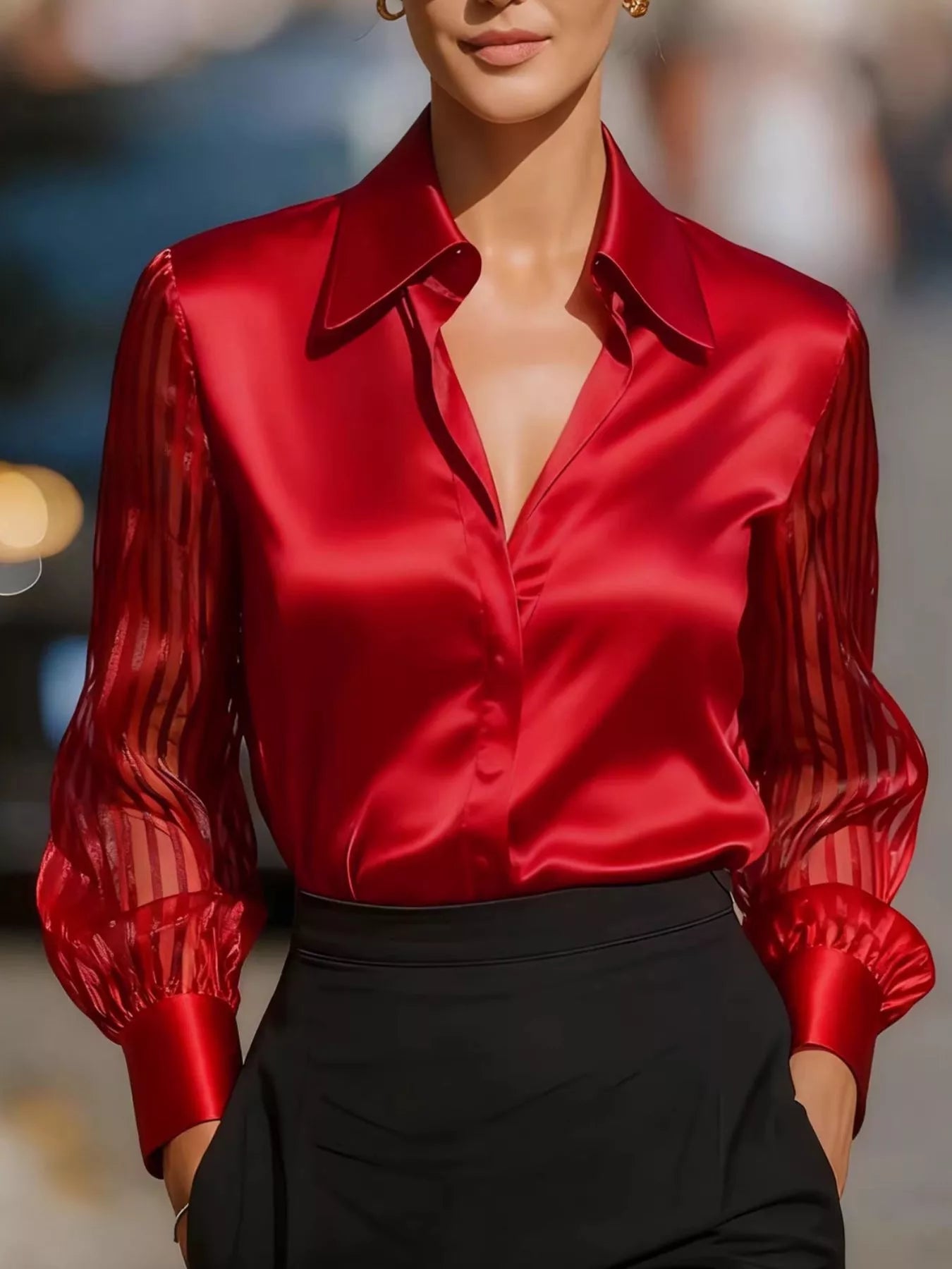 Trendsi Elegant Shirt with Sheer Striped Sleeves -