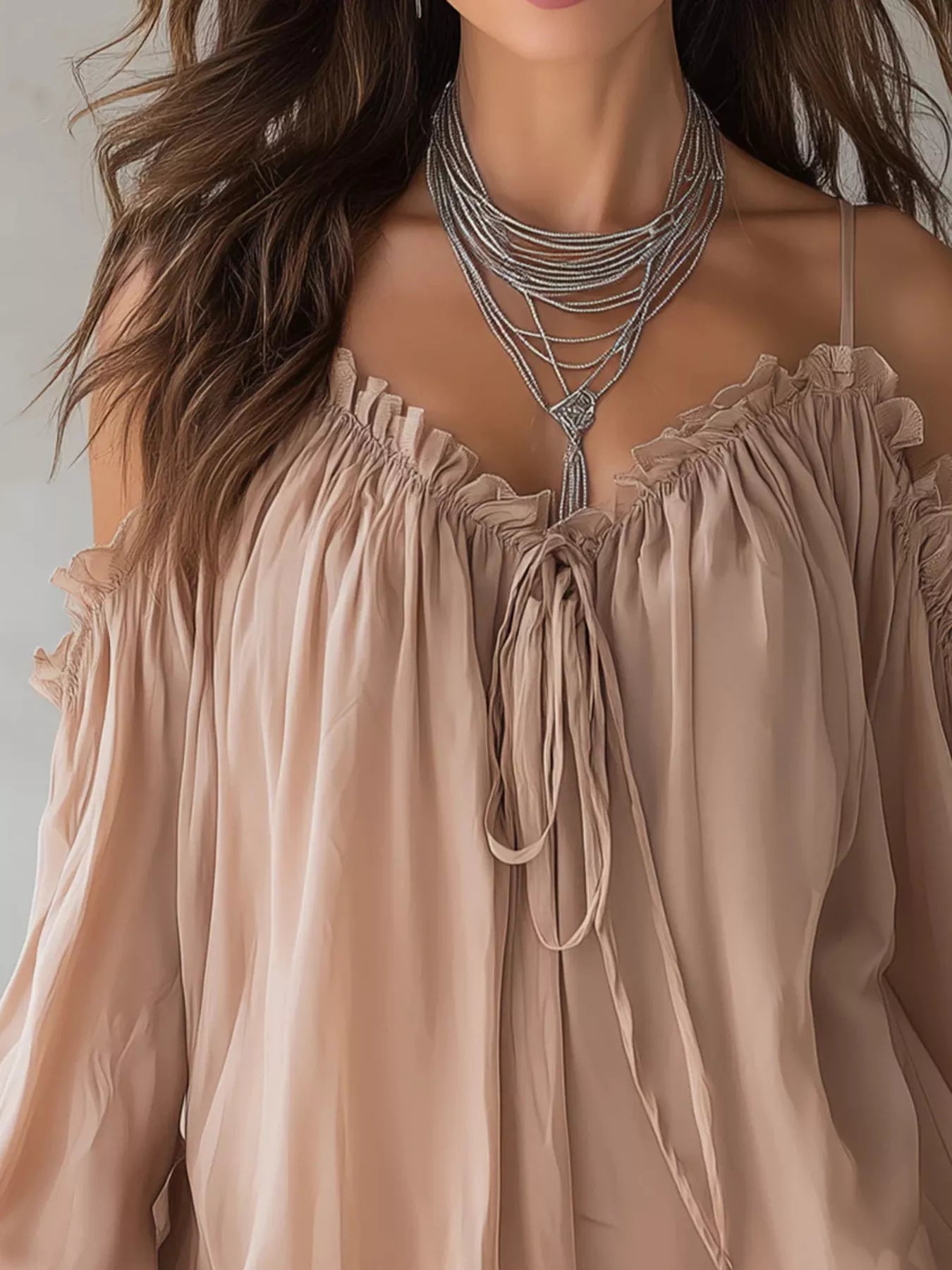 Trendsi Frill Spaghetti Strap Tie Front Blouse -