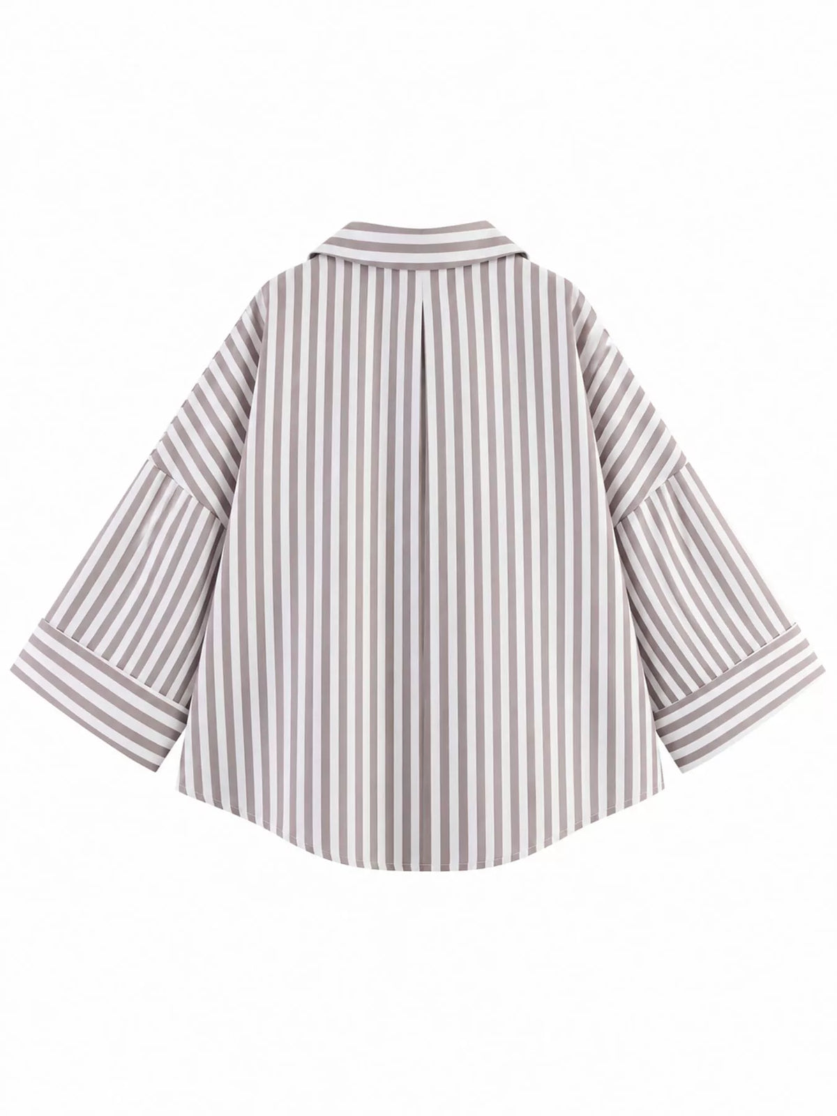 Light Gray Stripes button-up three-quarter sleeve shirt